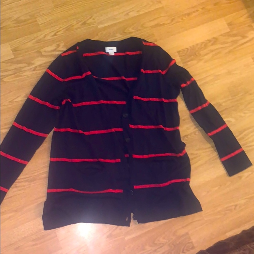 Cute blue and red sweater, button up